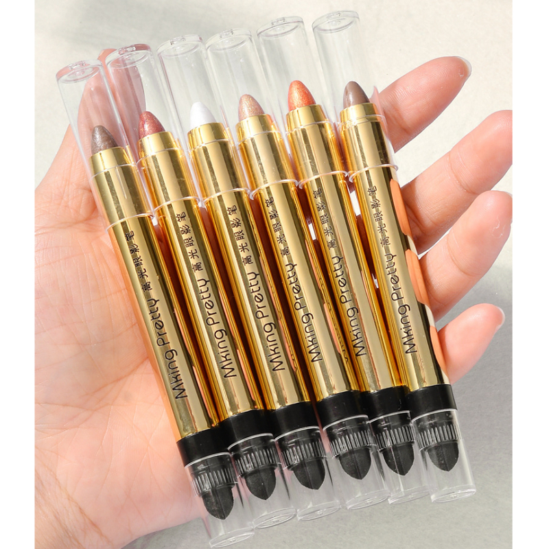 caneta de sombra para olhos de bicho-da-seda iluminadora de duas cabeças bastão de sombra perolado fosco