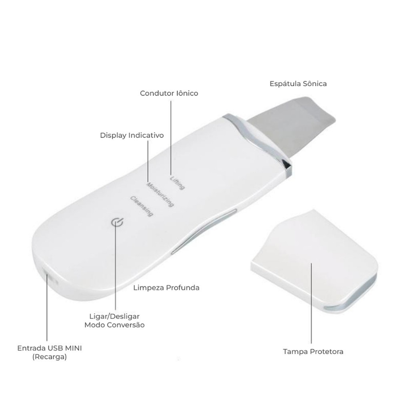 Aparelho de Peeling Esfoliante Ultrassônico Limpeza Facial Profunda Remoção de Cravos Antirrugas Sonic Skin