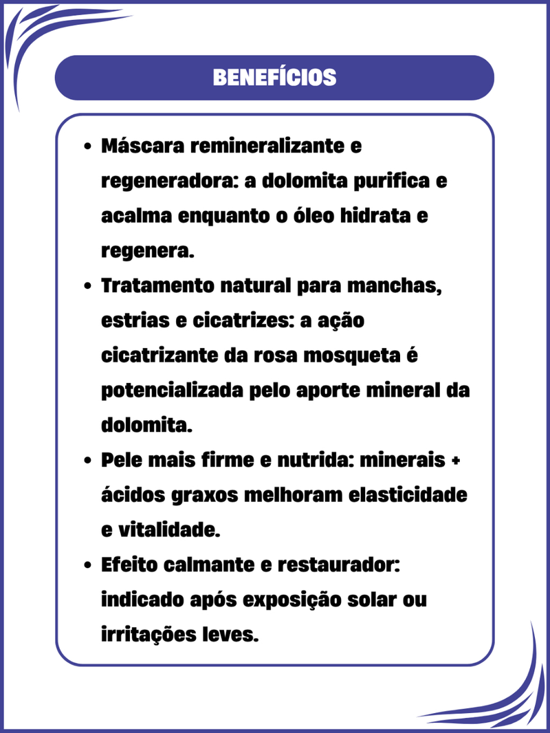 Dolomita Clareadora 200g Pote mais Óleo de Rosa Mosqueta 30ml Cuidados Naturais com a Pele