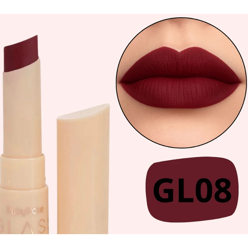 Batom Creamy Matte Glass Ruby Rose – Cor Intensa, Hidratação e Acabamento Matte Confortável – LÚMMINA STORE